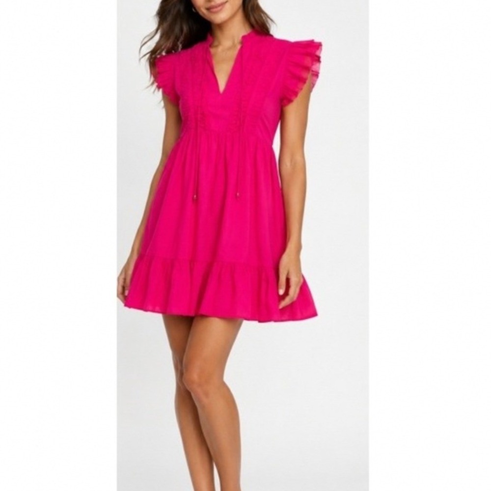 Caroline Constas Pink Ruffle Dress Women's XS Cotton Beach Resort